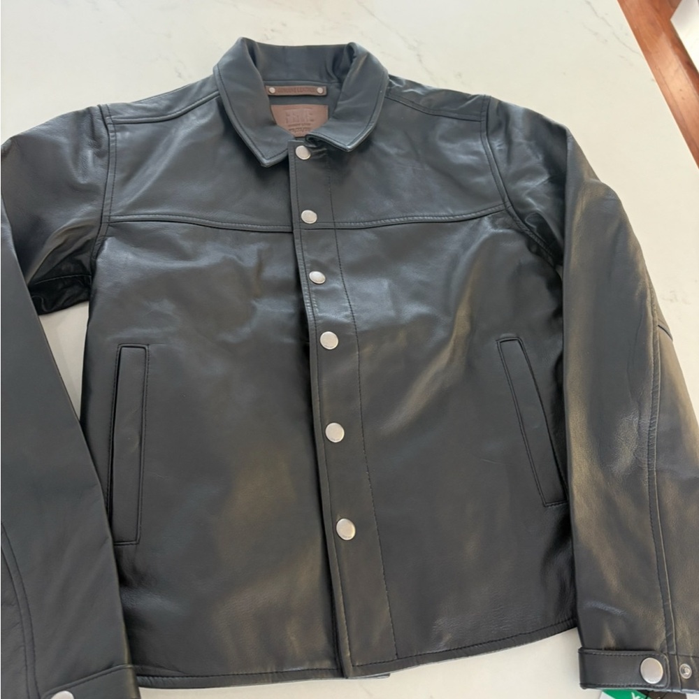 Frye Dark Leather Jacket with Snap Buttons